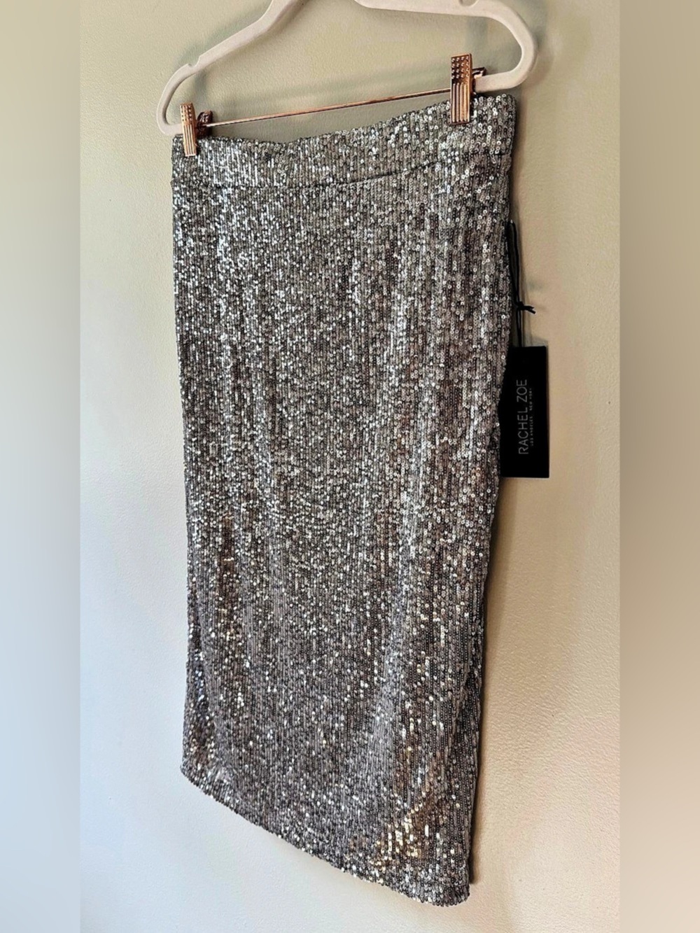 Rachel Zoe Silver Sequin Midi Pencil Skirt Size M NWT Holiday Party